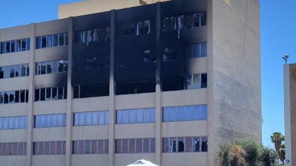 The Old Hall of Records building has fire damage.