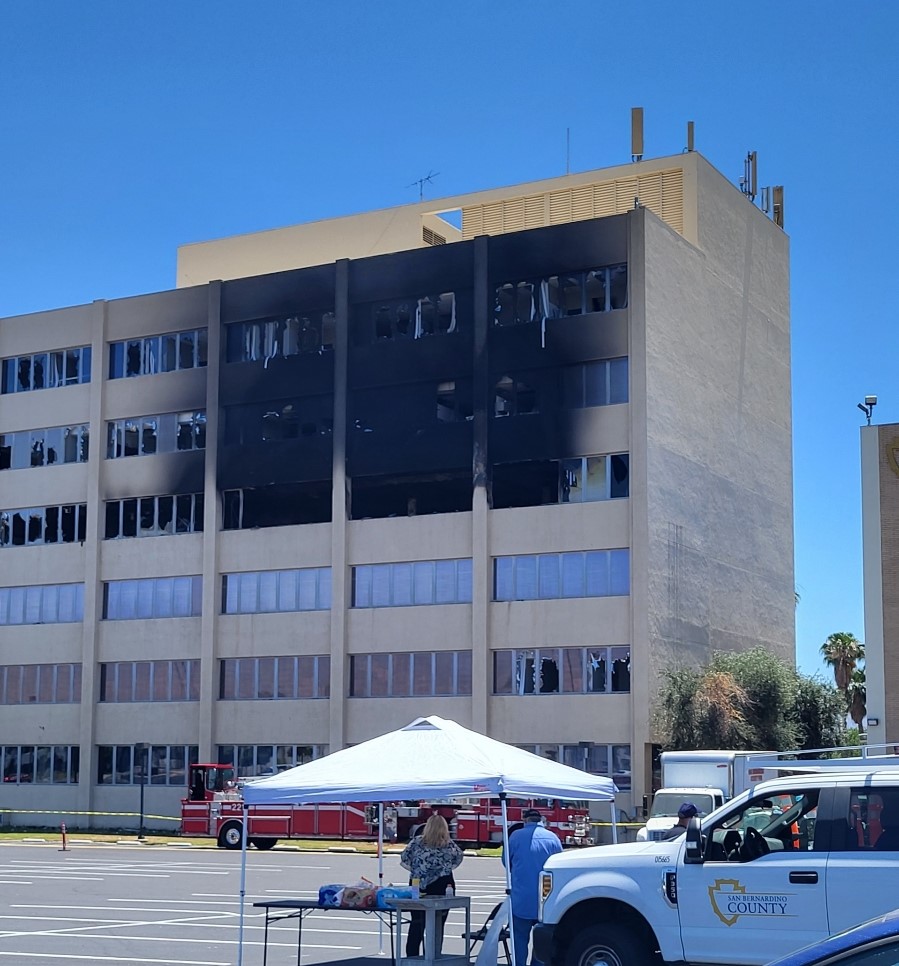 The Old Hall of Records building has fire damage.