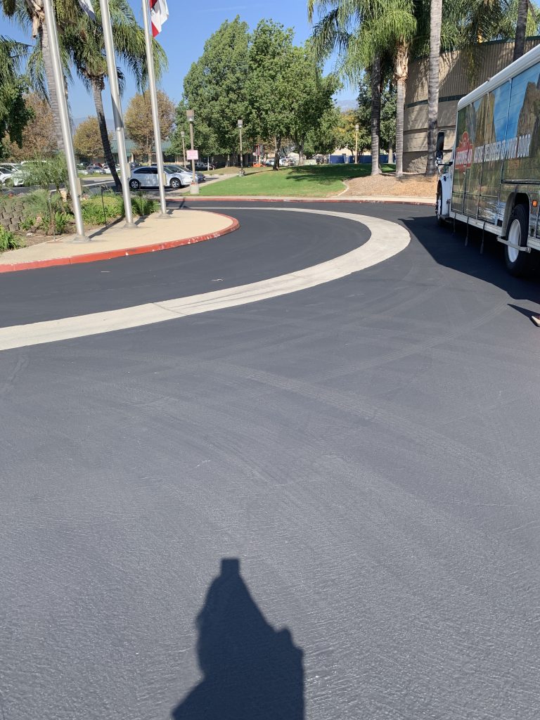 Eye-level view of Sheriff-Coroner parking lot Roundabout after project completion.